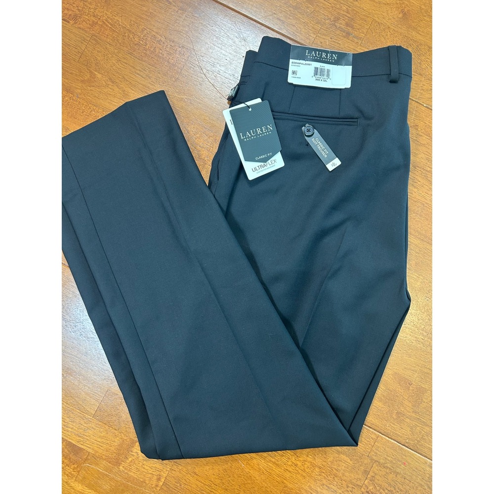 New Lauren Ralph Lauren Suit Trouser Mens 36x32 Black Ultraflex Edgewood